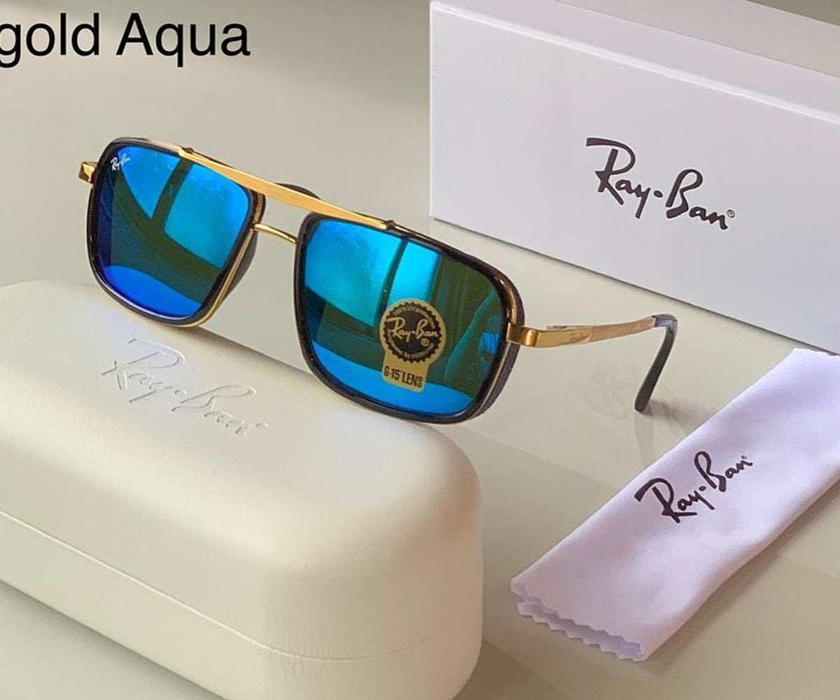 New Stylish Super Hit Aqua Blue & Gold 4413 Square Causal Latest Master Pcs Sunglass For Unisex.