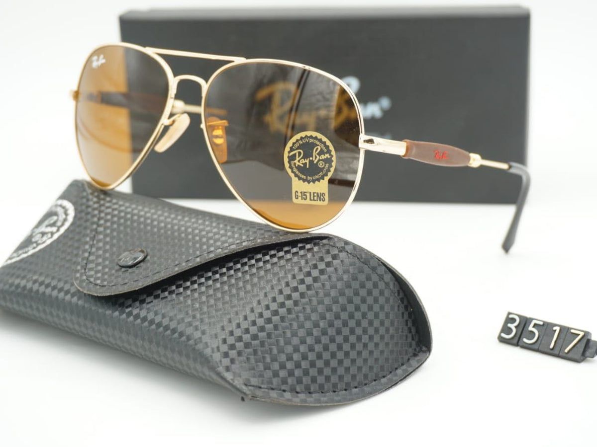 New Stylish Brown & Gold 3517 Oval Trendy Hot Favorite Vintage Master Pcs Sunglass For Unisex.