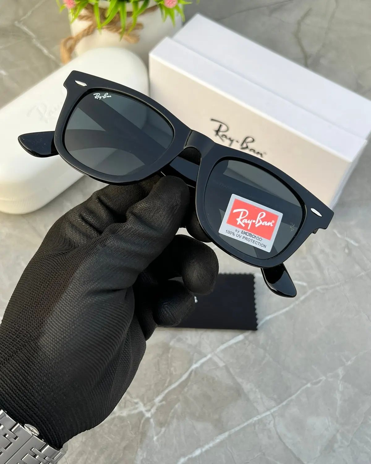 New Stylish Square Black & Black 2140 Mens Wayfarer Sunglasses.